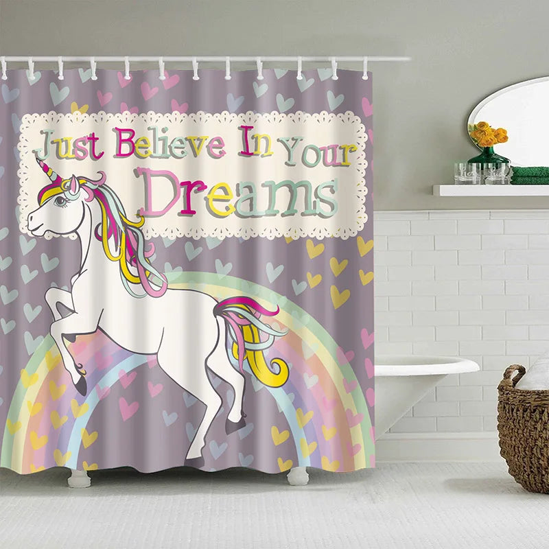 3D Printing Cartoon Bulldog Bath Screens Bathroom Shower Curtain Unicorn Curtain Christmas Gift Decor Multi-size Shower Curtain