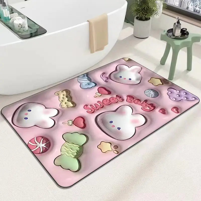 Bathroom Bath Mat 3D Visual Effect Floor Mat Water Absorbent Non Slip Mats Shower Room Rug Cute Flower Pattern Carpet 40x60cm