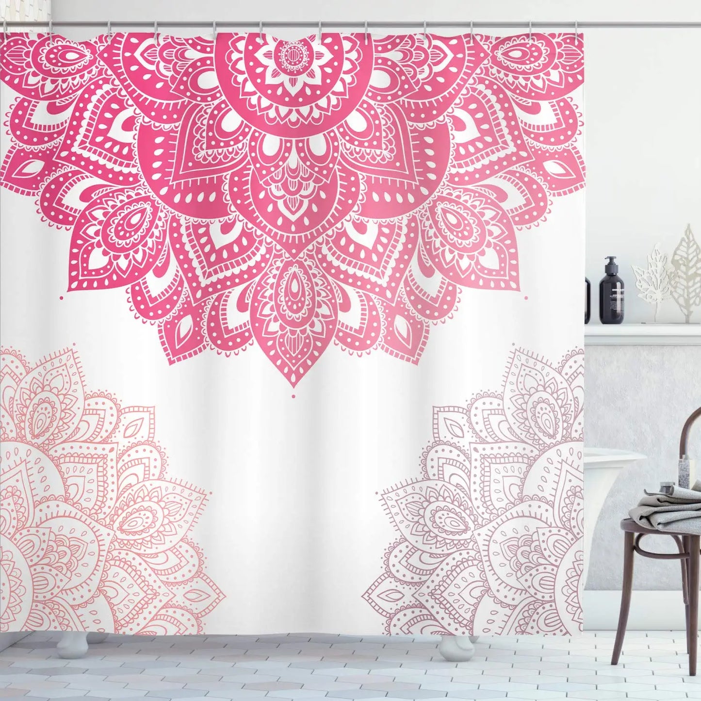 Floral Shower Curtain Eastern Mandala Design Oceanic Nautical Ombre Colors Ornamental Ethnic Illustration Fabric Bathroom Sets