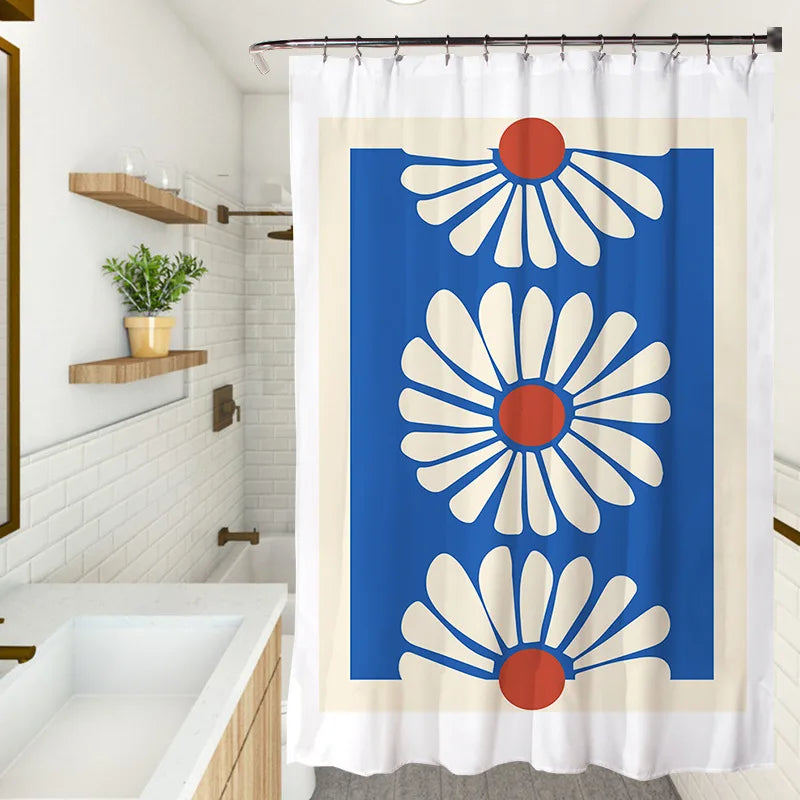 Fresh Colourful Floral Shower Curtain Waterproof Fabric Simple Flowers Plants Art Painting Bathroom Shower Curtains Sets Decor