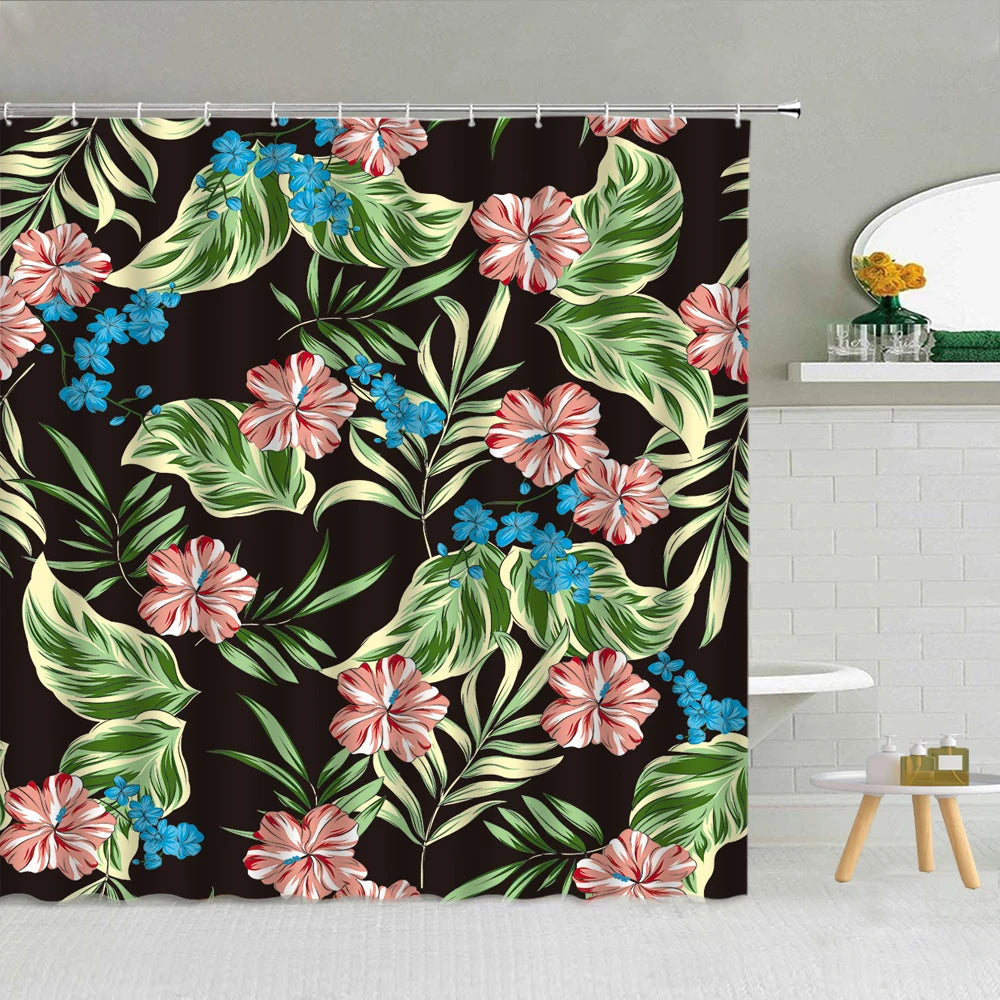 Green Tropical Plant Monstera Palm Leaf Shower Curtain Spring Plant Theme Fashion Waterproof Fabric Home Bathroom Decor Curtains