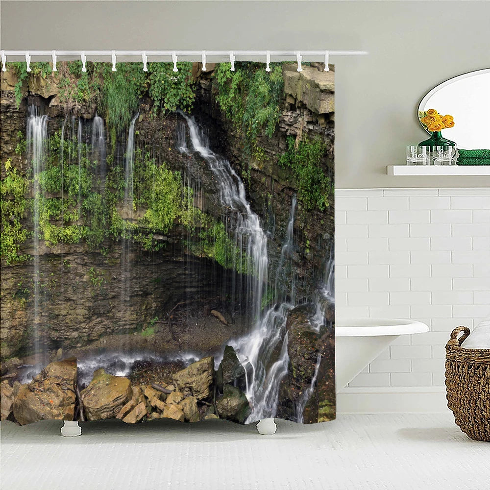 High Quality Natural Landscape Rain Forest Fabric Shower Curtain Waterproof Bath Curtains for Bathroom Decorate with Hooks