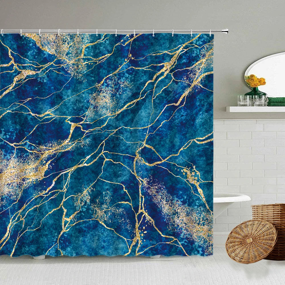 Marble Striped Shower Curtain White Gray Gold Black Simple Design Bathroom Accessories Decorative Waterproof Screen with Hooks