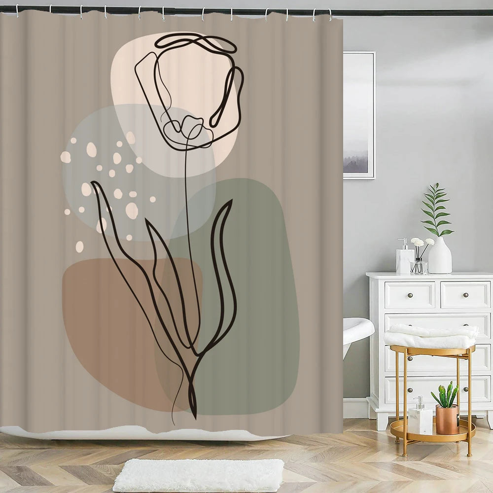 Nordic Wind Shower Curtain Rustic Geometric Morandi Color Shower Curtains Abstract Print Fabric Bathroom Bath Curtain With Hooks