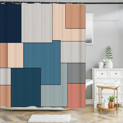 Blue Geometric Hexagonal Shower Curtains Waterproof Fabric Bathroom Curtain with Hooks Decoration Bath Screen Toilet Partition