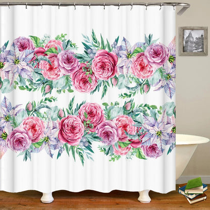 Beautiful Flowers Shower Curtain Bathroom Waterproof Shower Curtain Leaves Plant Printing Curtains for Bath Shower With Hooks