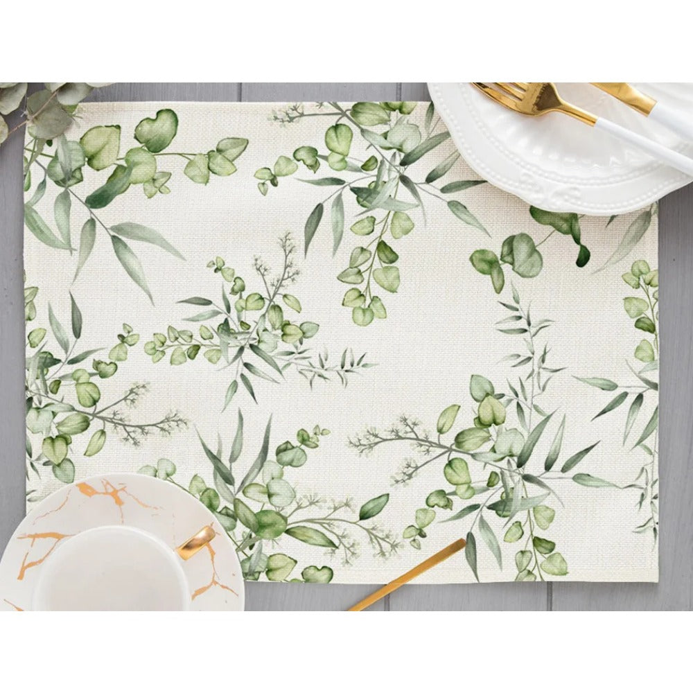 Tropical Plant Leaf Print Dining mat 32x45cm Linen Placemat Eucalyptus leaves Rose Flower Plant Drinking Cup Coaster Mats & Pads