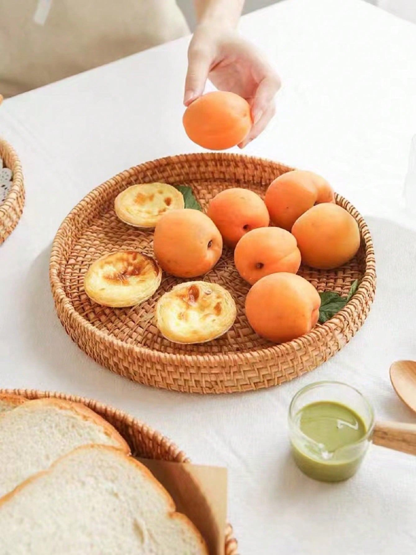 1pc Japanese Style Handmade Woven Storage Basket, Plain Color Rattan Woven Basket Ideal For Home, Living Room, Restaurant And Outdoor Picnic