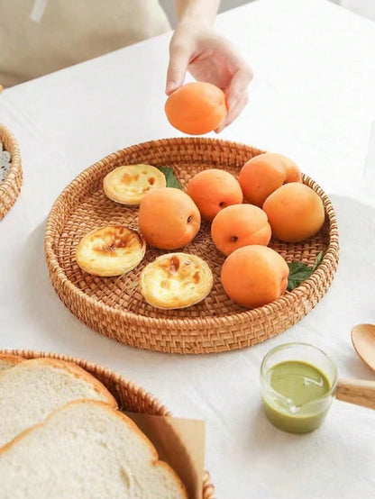 1pc Japanese Style Handmade Woven Storage Basket, Plain Color Rattan Woven Basket Ideal For Home, Living Room, Restaurant And Outdoor Picnic