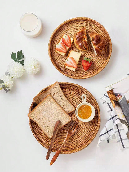1pc Japanese Style Handmade Woven Storage Basket, Plain Color Rattan Woven Basket Ideal For Home, Living Room, Restaurant And Outdoor Picnic