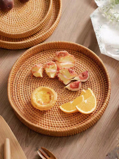 1pc Japanese Style Handmade Woven Storage Basket, Plain Color Rattan Woven Basket Ideal For Home, Living Room, Restaurant And Outdoor Picnic
