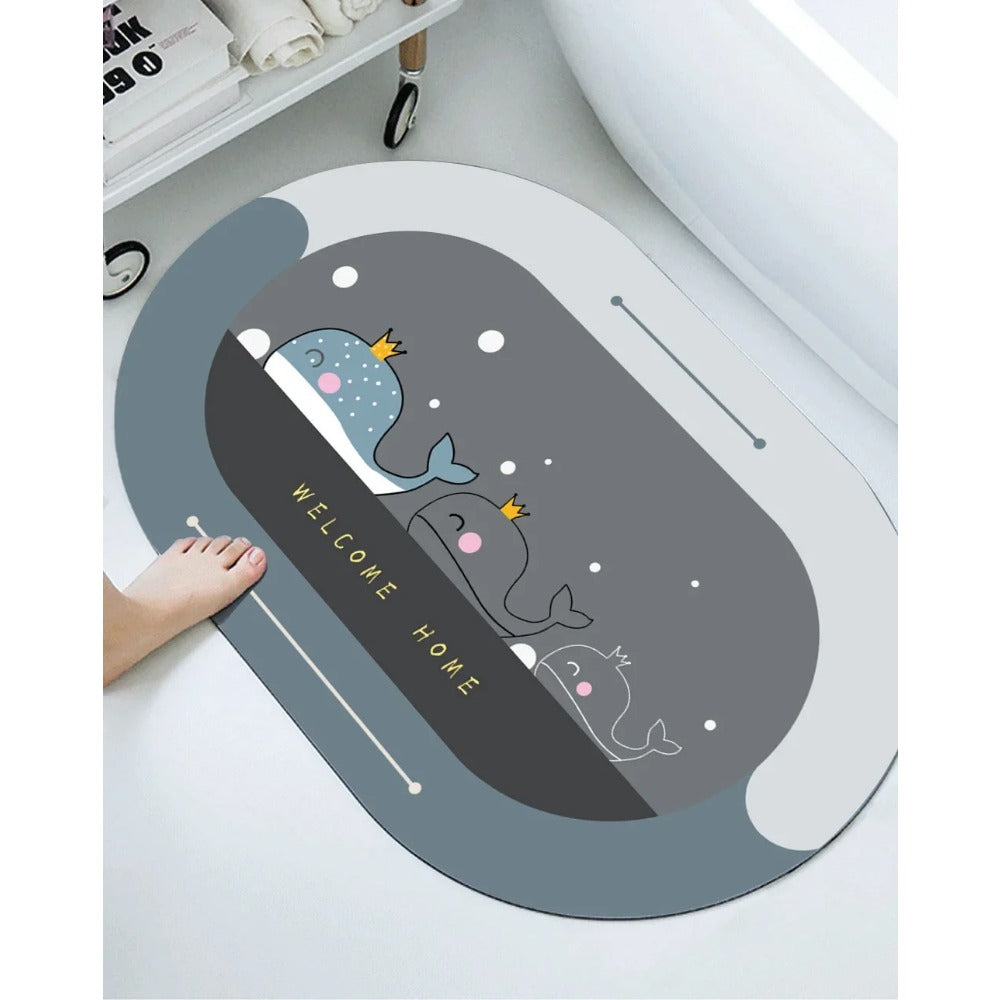 Cute Cartoon Bathroom Absorbent Pad Carpet Oval Diatom Mud Water Absorbing Bathroom Mat Quick Drying Non-slip Toilet Floor Mats