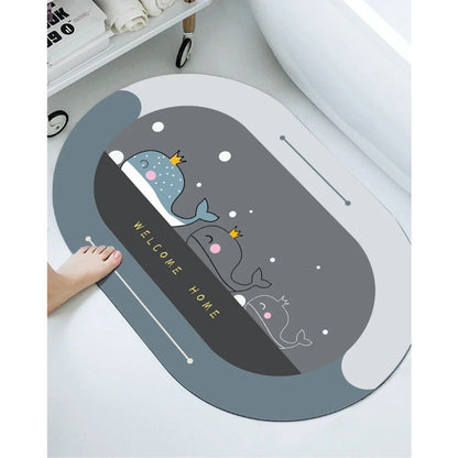 Cute Cartoon Bathroom Absorbent Pad Carpet Oval Diatom Mud Water Absorbing Bathroom Mat Quick Drying Non-slip Toilet Floor Mats