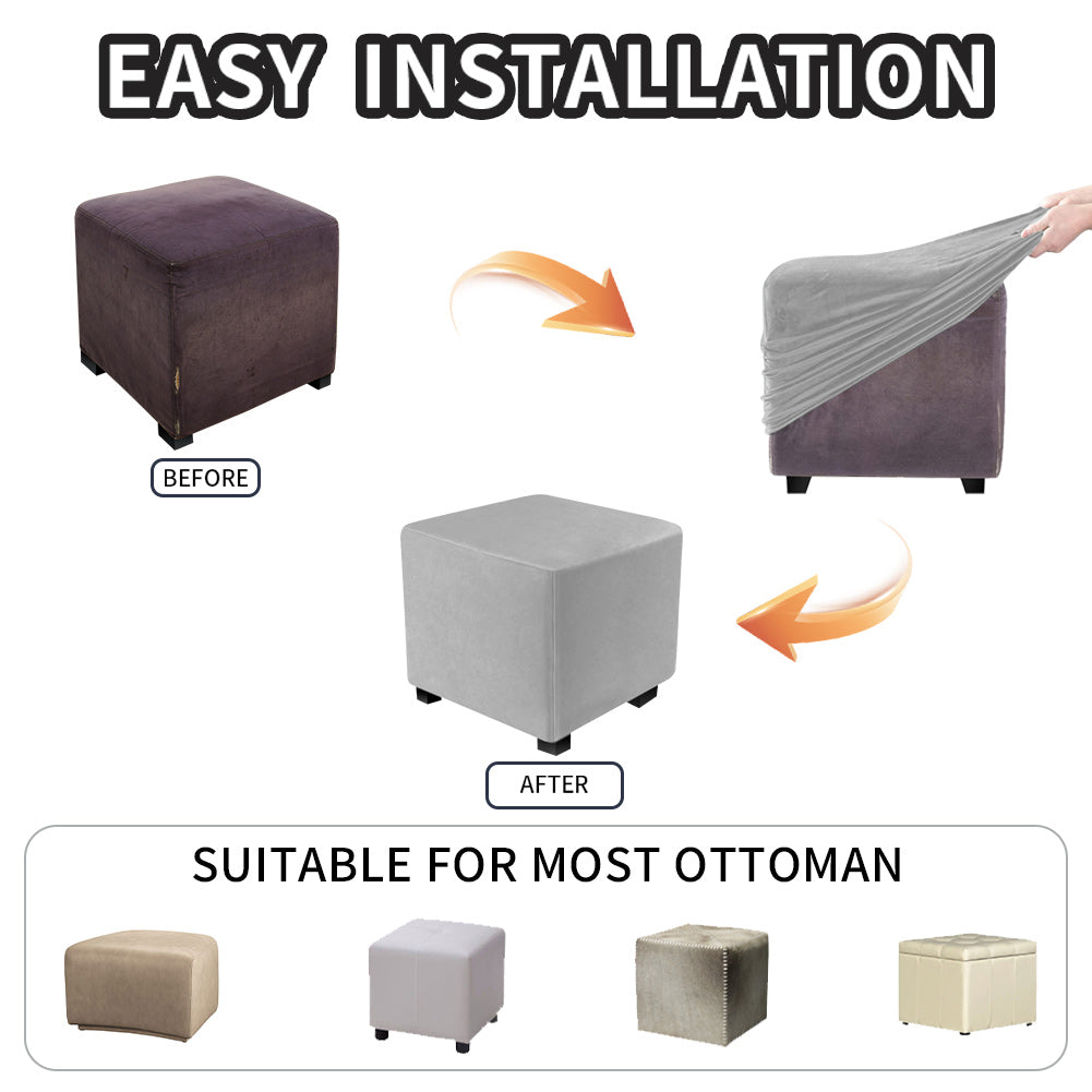 Ottoman Covers Slipcover Square Ottoman Covers Protector for Footrest Foot Stool Furniture Stretch Comfortable Velvet with Elastic Bottom