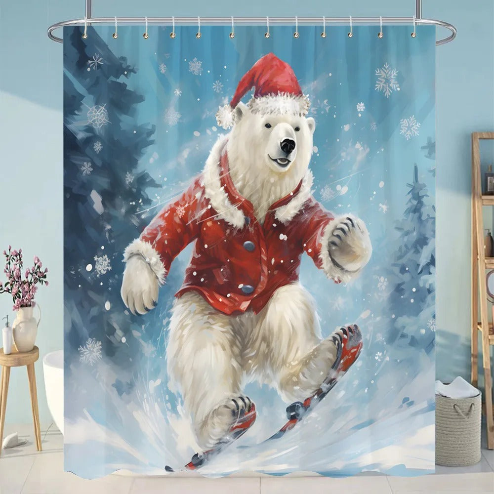Funny Diving Cat Shower Curtain Cartoon Animals Oil Painting Style Polyester Washable Shower Curtains Bathroom Decor with Hooks