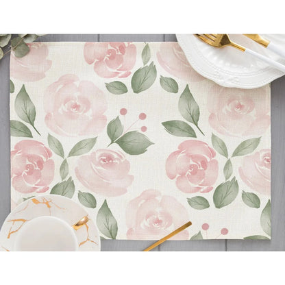 Tropical Plant Leaf Print Dining mat 32x45cm Linen Placemat Eucalyptus leaves Rose Flower Plant Drinking Cup Coaster Mats & Pads