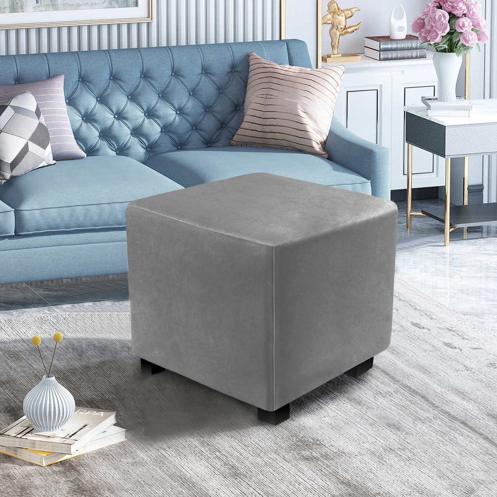 Ottoman Covers Slipcover Square Ottoman Covers Protector for Footrest Foot Stool Furniture Stretch Comfortable Velvet with Elastic Bottom