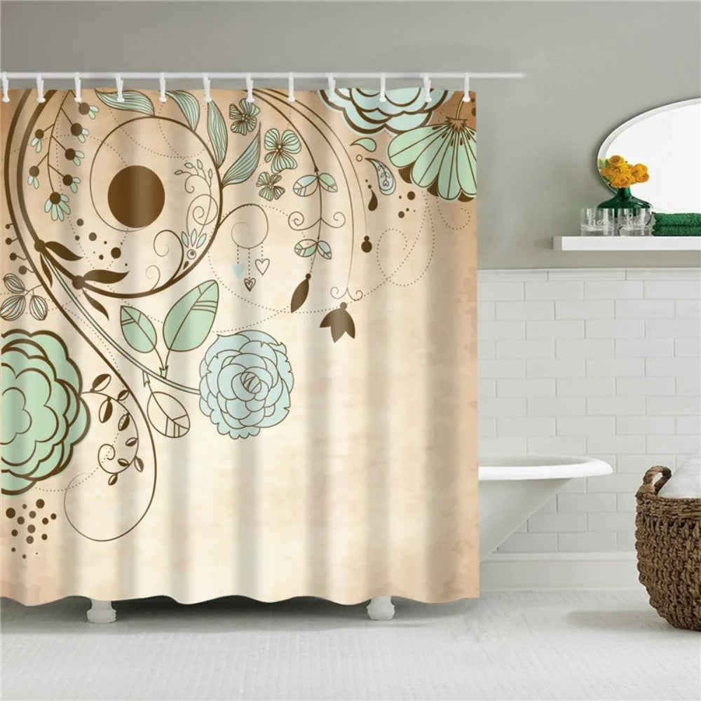 Tropical Plant Palm Leaf Cactus Lavender Bathroom Curtain Shower Curtains Bath Screen Frabic Waterproof Polyester with Hooks