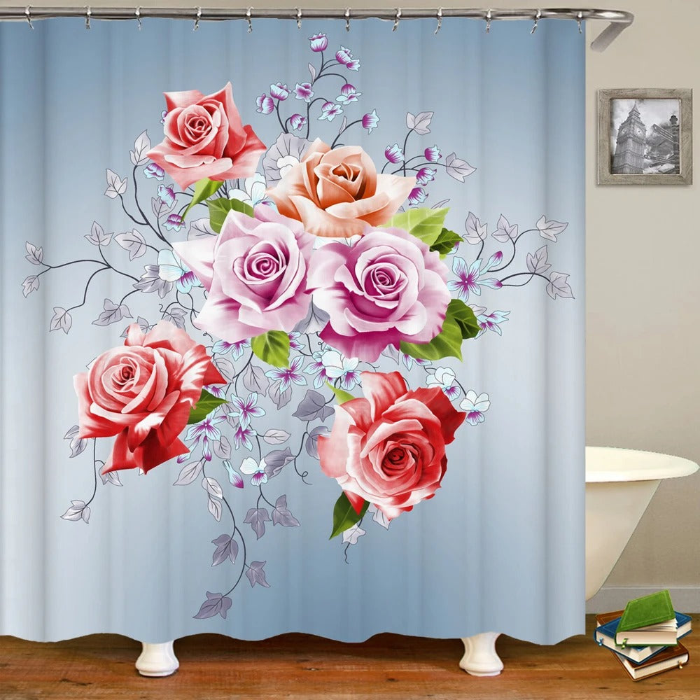 Beautiful Flowers Shower Curtain Bathroom Waterproof Shower Curtain Leaves Plant Printing Curtains for Bath Shower With Hooks