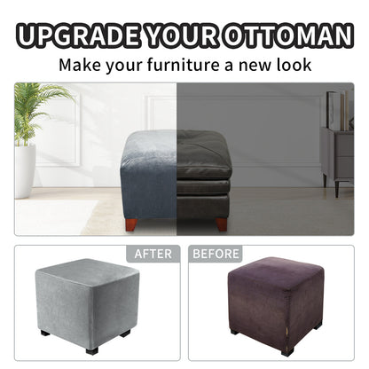 Ottoman Covers Slipcover Square Ottoman Covers Protector for Footrest Foot Stool Furniture Stretch Comfortable Velvet with Elastic Bottom