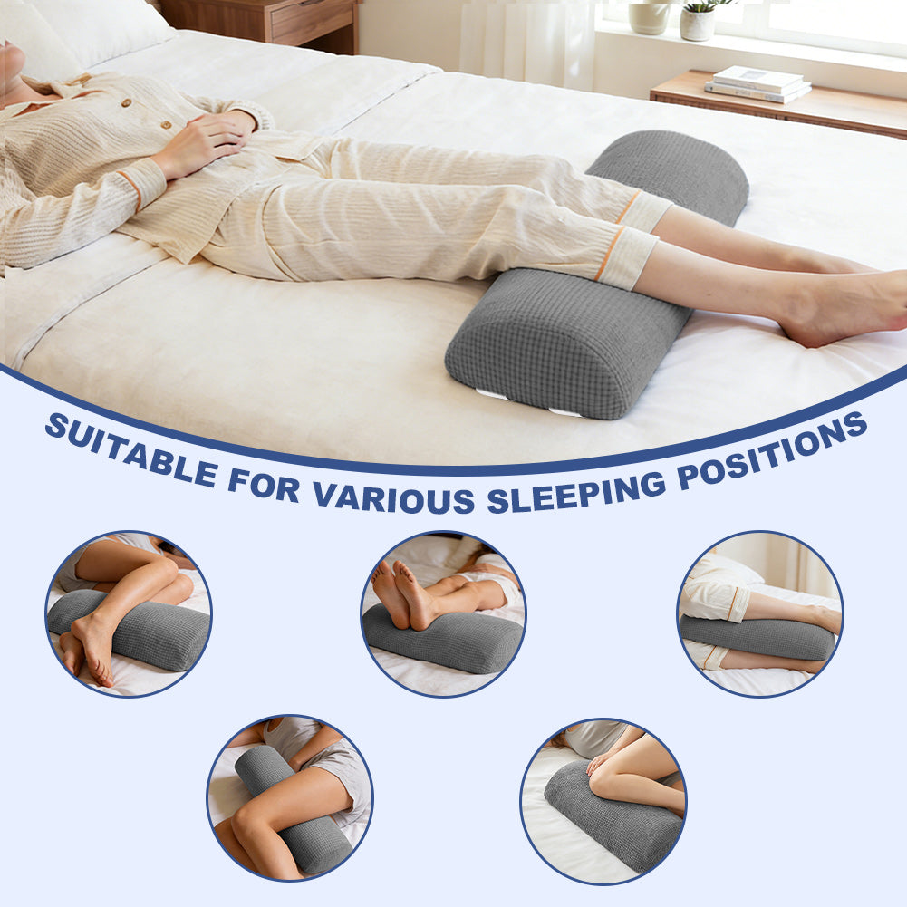 Half Moon Bolster Pillow with Straps, Knee Pillow for Back Sleeping, Under Knee Pillow for Sleeping, Relieves Pain in Legs and Knees, Machine Washable Cover, 24" X 10" X 4"
