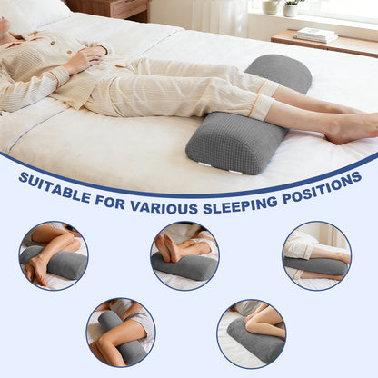 Half Moon Bolster Pillow with Straps, Knee Pillow for Back Sleeping, Under Knee Pillow for Sleeping, Relieves Pain in Legs and Knees, Machine Washable Cover, 24" X 10" X 4"