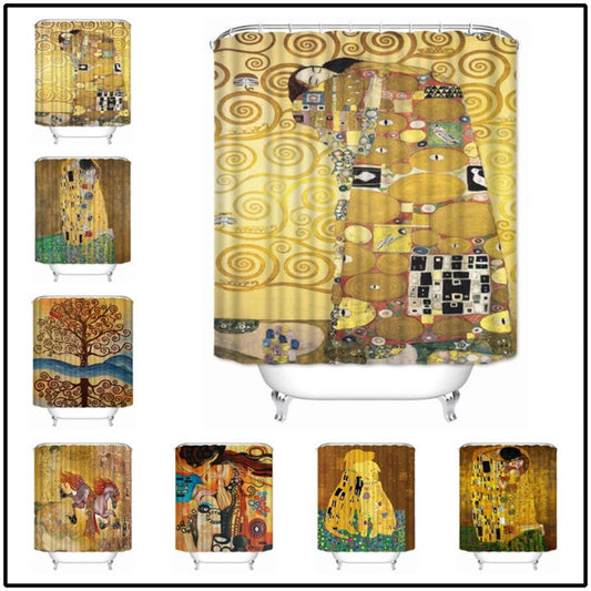 Musife Custom High Quality The Kiss by Gustav Klimt Shower Curtain Waterproof Bathroom Polyester Fabric Bathroom Curtain