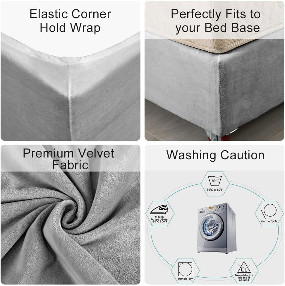 Velvet bed frame cover, bed bottom cover, an alternative to traditional bed skirts, with full elastic band coverage under the bed, easy to install.