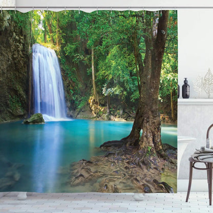 3D Nature Landscape Waterfall Scenery Waterproof Shower Curtain Bathroom Products Creative Polyester Bath Curtain with 12 Hooks