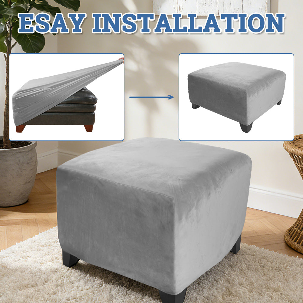 Strech Square Ottoman Cover Waterproof Ottoman Slipcover Folding Storage Stool Furniture Protrctor Soft Footrst Stool Cover with Elastic Brand for Pets, Kids
