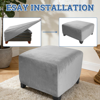 Strech Square Ottoman Cover Waterproof Ottoman Slipcover Folding Storage Stool Furniture Protrctor Soft Footrst Stool Cover with Elastic Brand for Pets, Kids