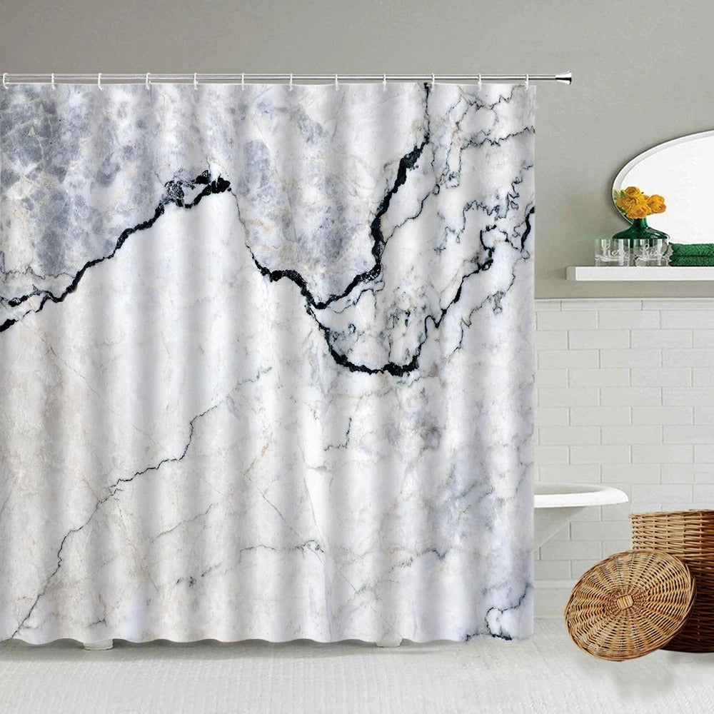 Marble Striped Shower Curtain White Gray Gold Black Simple Design Bathroom Accessories Decorative Waterproof Screen with Hooks