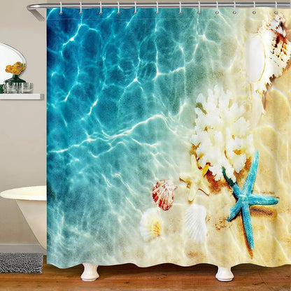 Ocean Shower Curtain Set Tropical Seascape Bright Sunshine Through Deep Blue Sea View Underwater Bathroom Shower Curtains Set