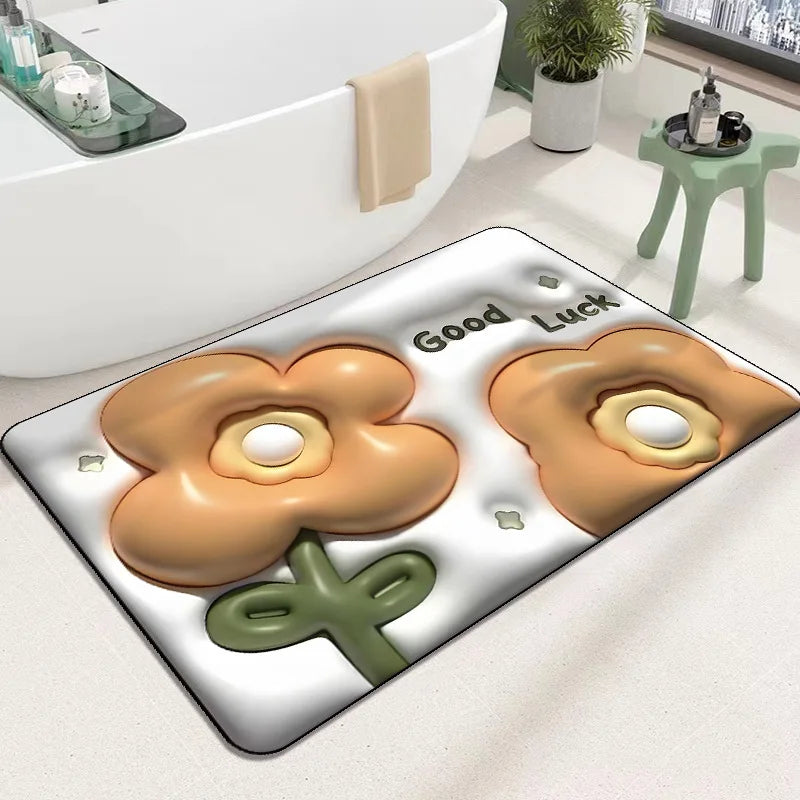 3D Inflatable Diatom Mud Absorbent Bath Mats, Quick Drying, Non-slip Mat, Bathroom Carpet, Can Be Customized