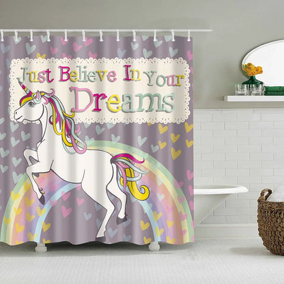 3D Printing Cartoon Bulldog Bath Screens Bathroom Shower Curtain Unicorn Curtain Christmas Gift Decor Multi-size Shower Curtain