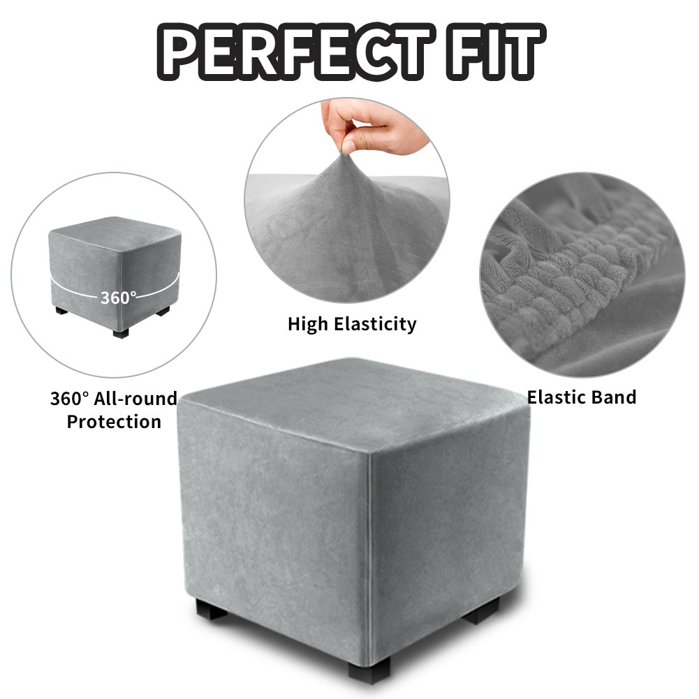 Ottoman Covers Slipcover Square Ottoman Covers Protector for Footrest Foot Stool Furniture Stretch Comfortable Velvet with Elastic Bottom
