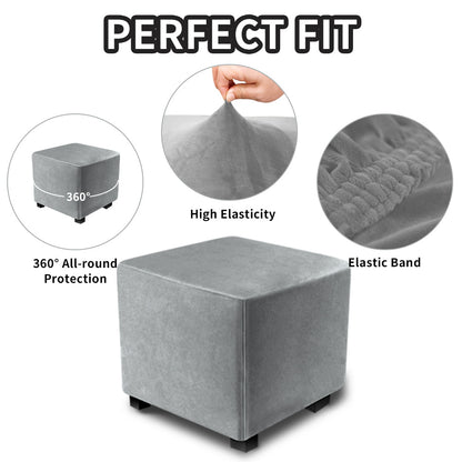 Ottoman Covers Slipcover Square Ottoman Covers Protector for Footrest Foot Stool Furniture Stretch Comfortable Velvet with Elastic Bottom