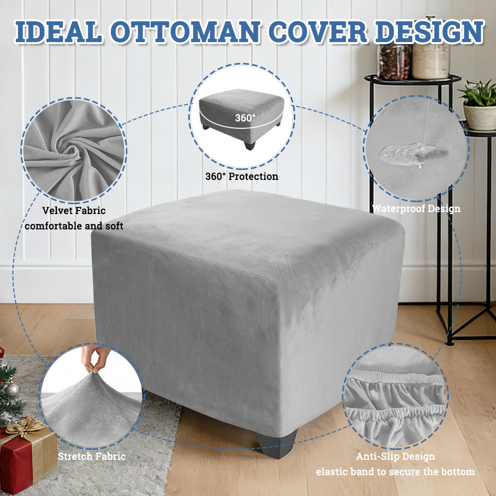 Strech Square Ottoman Cover Waterproof Ottoman Slipcover Folding Storage Stool Furniture Protrctor Soft Footrst Stool Cover with Elastic Brand for Pets, Kids