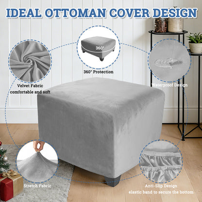 Strech Square Ottoman Cover Waterproof Ottoman Slipcover Folding Storage Stool Furniture Protrctor Soft Footrst Stool Cover with Elastic Brand for Pets, Kids