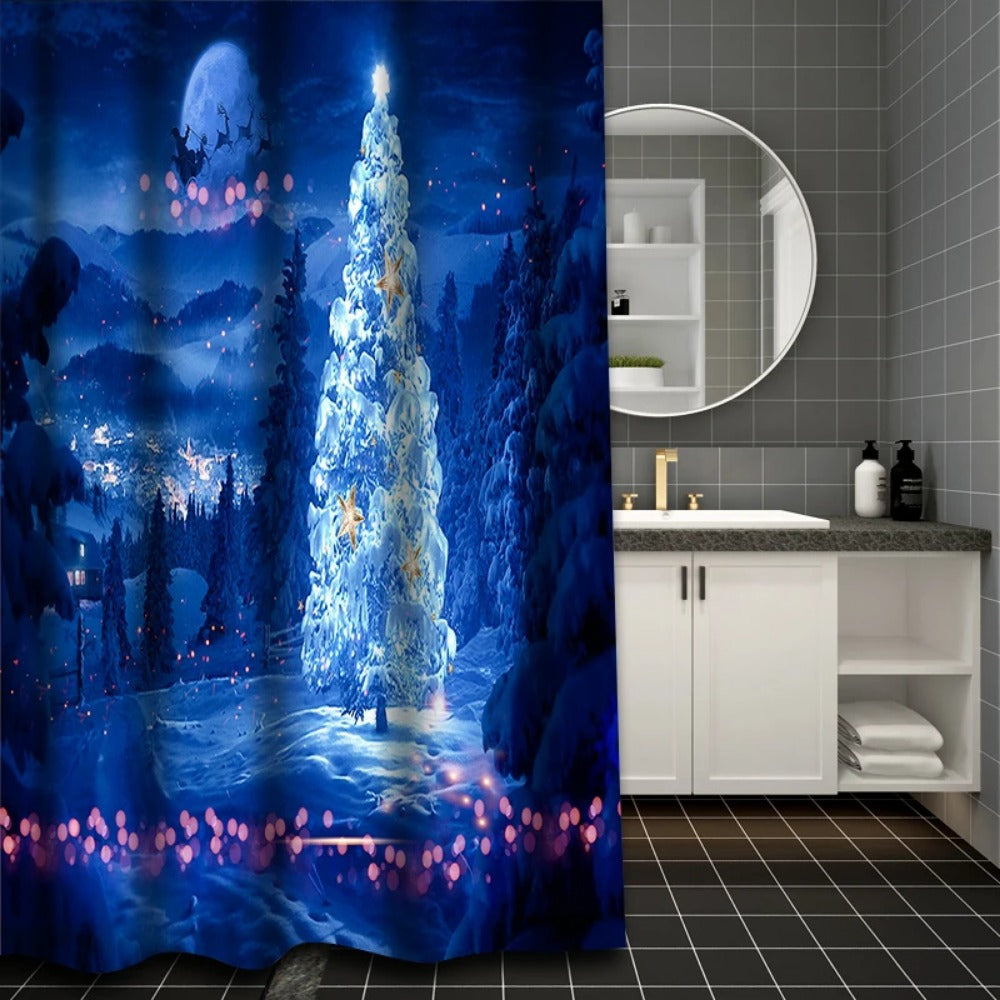 Christmas Bathing Curtain  Bathroom Shower Curtain Waterproof With 12 Hooks Home Deco 100% Polyester Washable