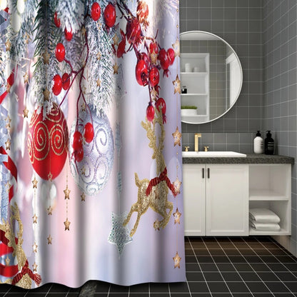 Christmas Bathing Curtain  Bathroom Shower Curtain Waterproof With 12 Hooks Home Deco 100% Polyester Washable
