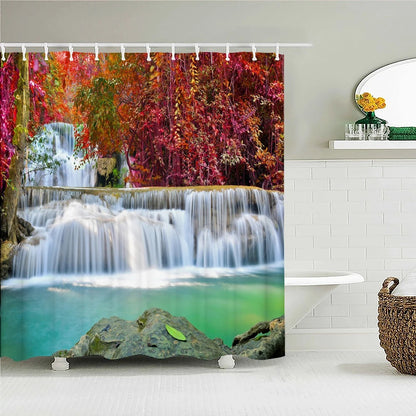 High Quality Natural Landscape Rain Forest Fabric Shower Curtain Waterproof Bath Curtains for Bathroom Decorate with Hooks