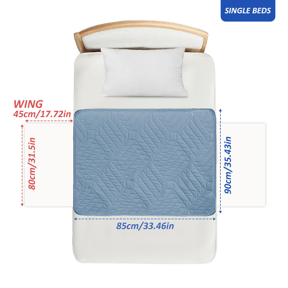 Washable incontinence pads with wings, waterproof mattress protector, reusable absorbent sheet for incontinence and bedwetting, non-slip underside