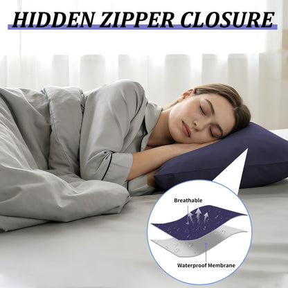 Waterproof pillowcases with zipper, 2-pack, waterproof pillowcases, super soft, breathable, noiseless