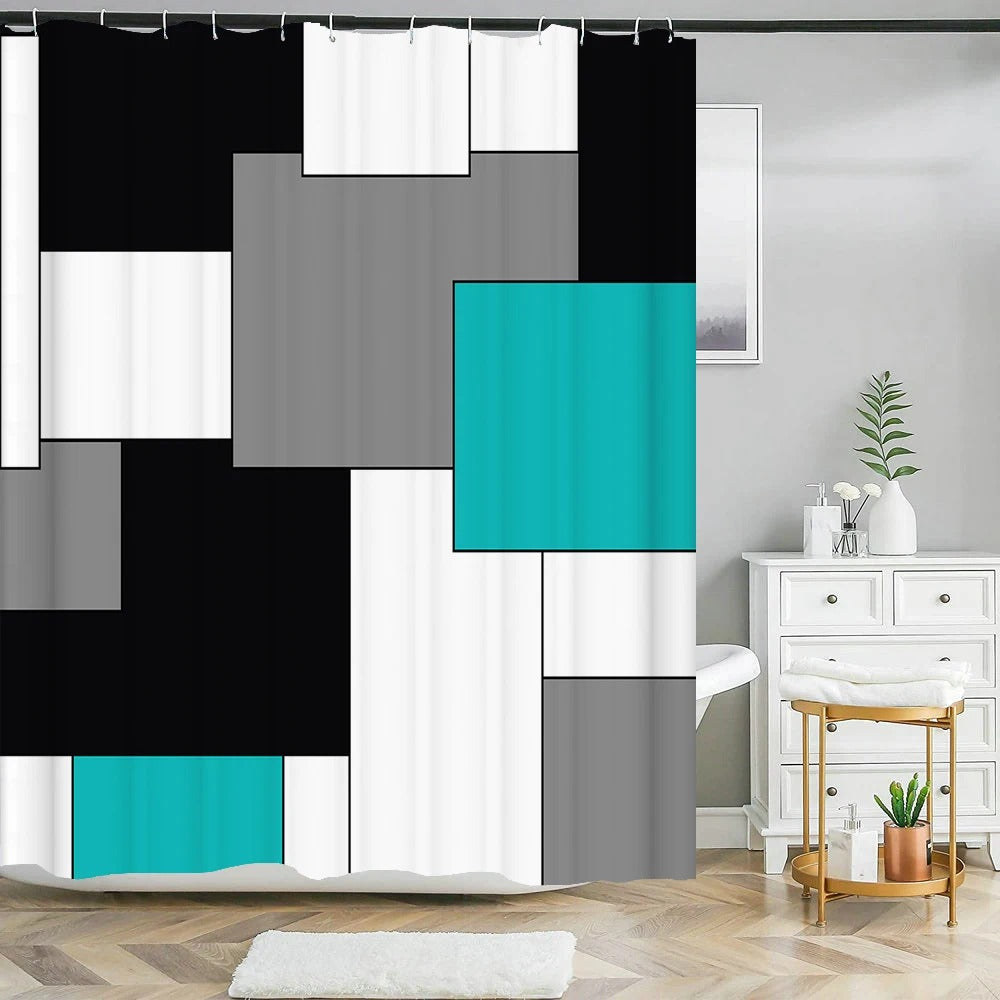 Blue Geometric Hexagonal Shower Curtains Waterproof Fabric Bathroom Curtain with Hooks Decoration Bath Screen Toilet Partition