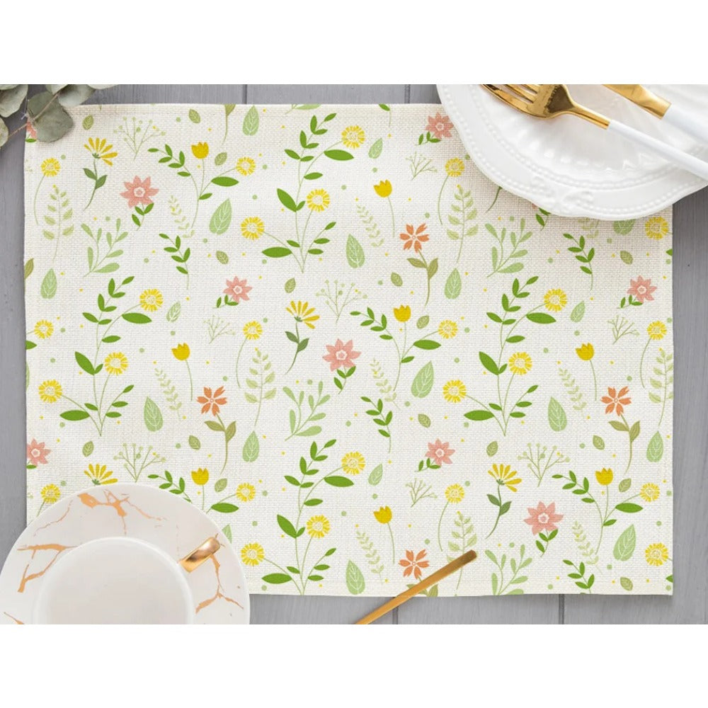 Tropical Plant Leaf Print Dining mat 32x45cm Linen Placemat Eucalyptus leaves Rose Flower Plant Drinking Cup Coaster Mats & Pads