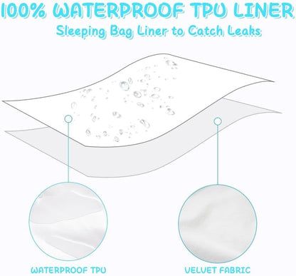 100% Waterproof Children's Sleeping Bag Inner Sleeping Bag, Velvet Travel Sheet for Children to Help with Bedwetting, Suitable for Camping, Sleepovers and School Accommodations - 168x69cm