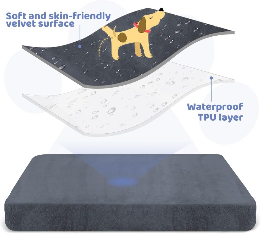 100% waterproof replacement cover for dog bed, soft plush cover, velvet mattress cover for dogs, washable, removable dog cover, dog mattress insert with elastic band
