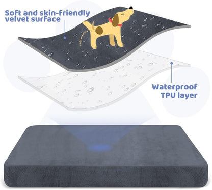 100% waterproof replacement cover for dog bed, soft plush cover, velvet mattress cover for dogs, washable, removable dog cover, dog mattress insert with elastic band