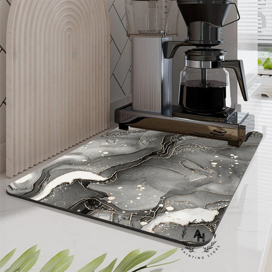 Marble Style Dish Drying Mat, Soft Rubber Draining Pad, Non-Slip Super Absorbent Coffee Machine Mat, Placemat Dining Table Decor